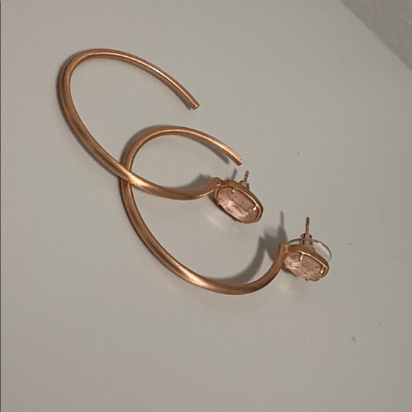 EUC [Kendra Scott] Small Pepper Blush Wood Stone Rose Gold Hoop Earrings - Picture 7 of 13